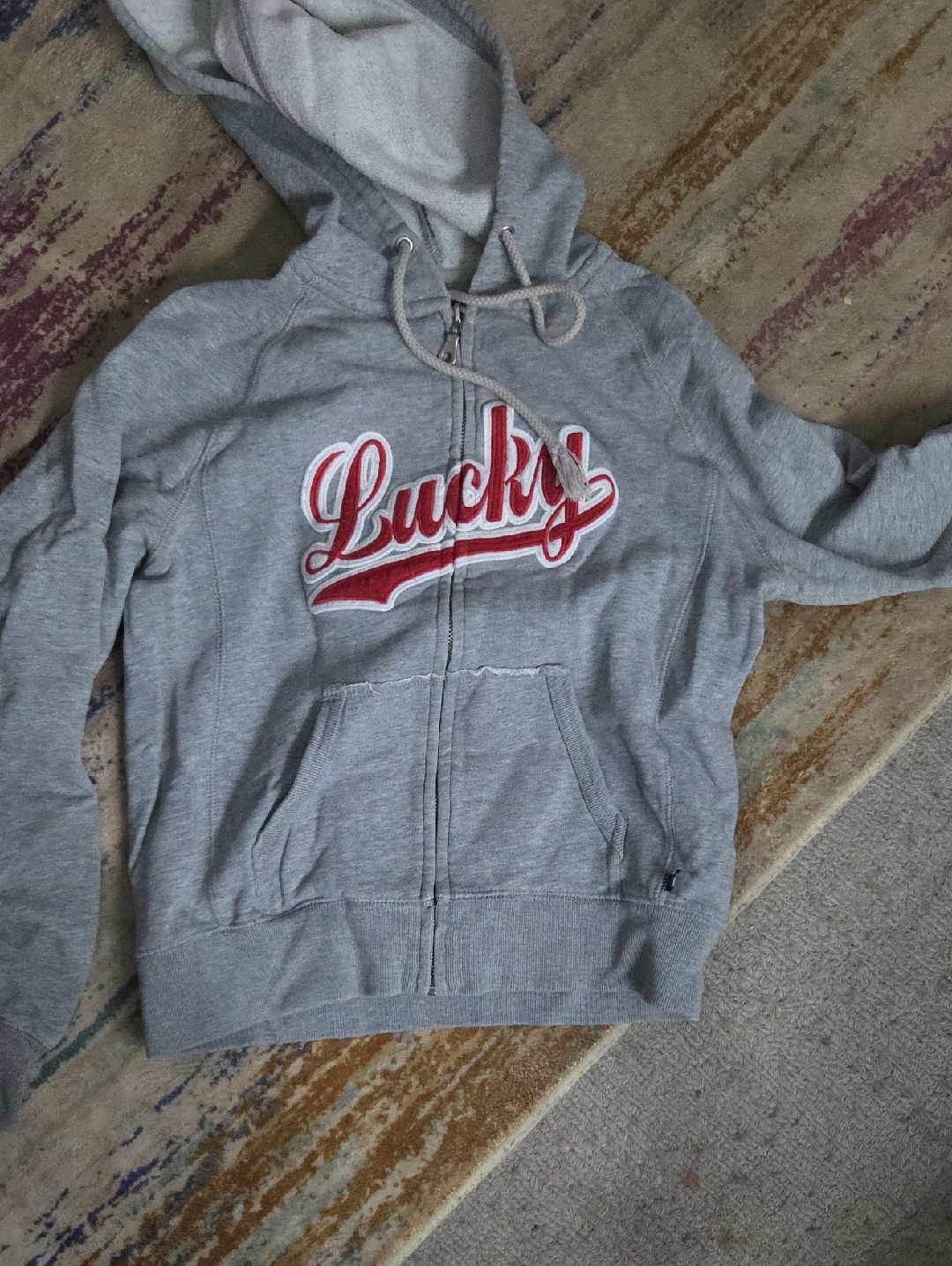 Lucky Brand Blue Label On Light Gray Hoodie
